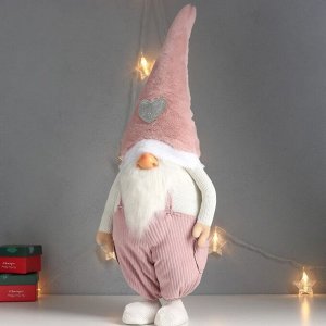 Кукла интерьерная "Дед Мороз только нос, в розовом вельветовом комбинезоне" 70х25х19 см