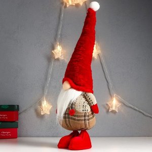 Кукла интерьерная "Дед Мороз в красном колпаке, комбинезон с пуговками" 47х15х11 см