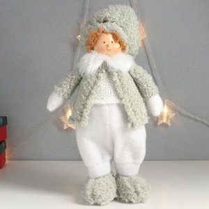 Кукла интерьерная "Мальчишка-пухляш в шапке с бомбошкой, зимний наряд" 40х22х13 см
