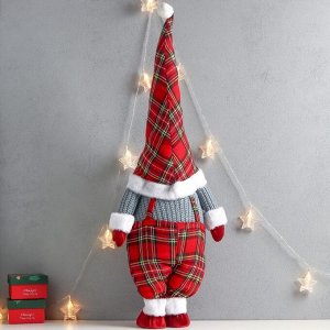 Кукла интерьерная "Дед Мороз только нос, в клетчатом наряде" 87х31х18 см