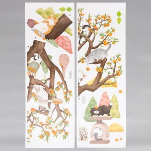 Наклейка пластик интерьерная цветная "Котики и мандариновое дерево" набор 2 листа 30х90 см