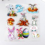 Наклейка силикон с блёстками на стекло &quot;Кролики&quot; 18,5х17 см