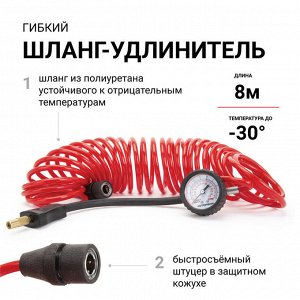 Компрессор воздушный AUTOPROFI, 65 л./мин., 12V/30A, 300W, 10 Атм.,  двухпоршневой, шланг 8 м., питание от АКБ, набор из 4-х переходников для надувн. изделий, сумка
