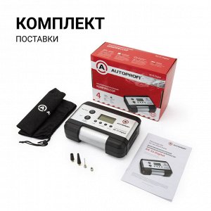 Цифровой компрессор AUTOPROFI, 30 л./мин.,  "4 в 1", 12V/15A, 140W, 7 Атм.,  шланг 0,7 м., питание от прикуривателя, ЖК дисплей, установка давления, тестирование АКБ и генератора, фонарь, набор из 4-х