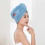 Полотенце для волос, двухслойное, супервпитывающее, с вышивкой, цвет голубой