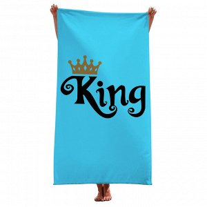 Банное полотенце, принт "King", цвет голубой