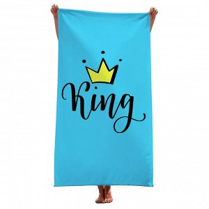 Банное полотенце, принт "King", цвет голубой
