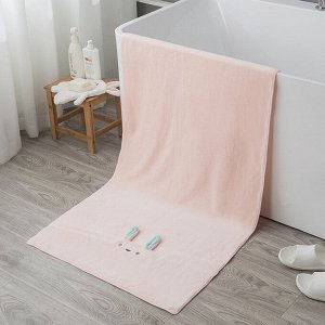 Банное полотенце, с мультяшным кроликом, цвет розовый