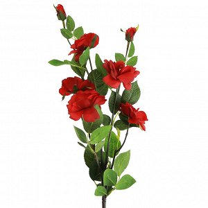 Декоративная ветка "Роза" цвет - красный, 73см, 5 цветков, 2 бутона (Китай)