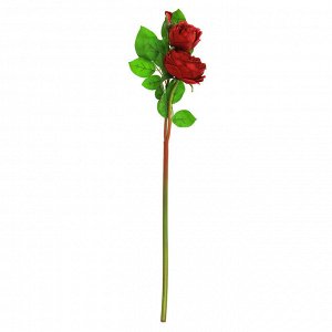 Цветок "Роза" цвет - бордовый, 65см, 2 цветка, 1 бутон (Китай)