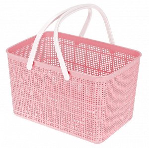 "Домашняя мода" Корзина пластмассовая для хранения "Лен" 27,5х19см h17см, с ручками, розовый (Китай)