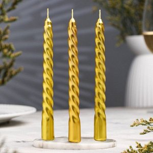 Набор свечей витых, 1.5x15 см, 3 шт., золотой