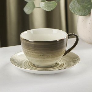 Чайная пара фарфоровая Доляна «Млечный путь», чашка 220 мл, блюдце 13,5 см, цвет зелёный