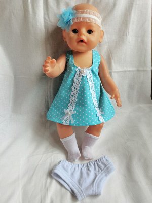 Одежда для куклы.Платье, трусики, повязка, носочки