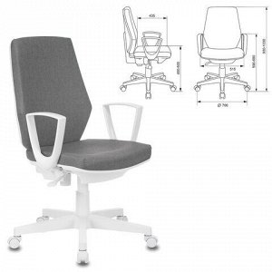 Кресло CH-W545, с подлокотниками, пластик белый, ткань, серое, 1409522