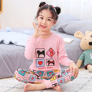Детская пижама, с принтом, цвет розовый