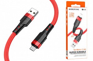USB кабель Borofone "Super Durable" MicroUSB / D6 мм 2.4A, 1,2 м