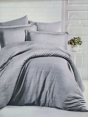 Комплект постельного белья СТРАЙП САТИН PREMIUM цвет Светлый серый 1,5 спальный