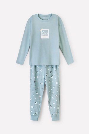 Пижама для девочки КБ 2789 пыльно-голубой, ромашки