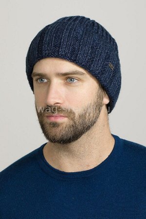 Мужская шапка с отворотом Топ394 синий/мулине