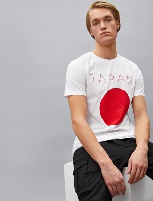 KOTON Хлопковая футболка с круглым вырезом и короткими рукавами с принтом