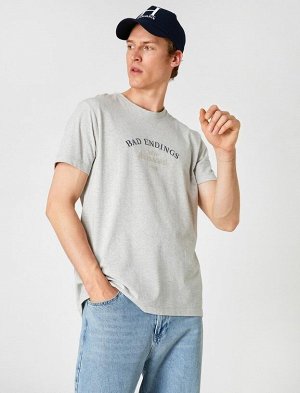 KOTON Мраморная футболка с вышитым слоганом