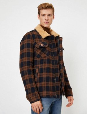 KOTON Пальто с клетчатым карманом и воротником-рубашкой из шерпы