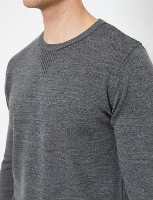 KOTON Приталенный трикотажный свитер с круглым вырезом и длинными рукавами