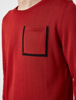 Трикотажный свитер с длинными рукавами и карманами с круглым вырезом