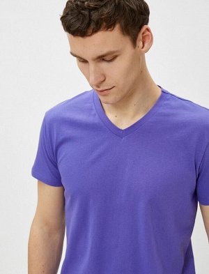 Базовая хлопковая футболка с круглым вырезом и короткими рукавами с v-образным вырезом