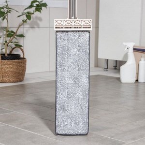 Швабра для мытья пола с вертикальным отжимом Доляна, 35x14x125 см, стальная ручка, микрофибра, дополнительная насадка