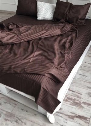 Комплект постельного белья СТРАЙП САТИН PREMIUM цвет Шоколад  1,5 спальный