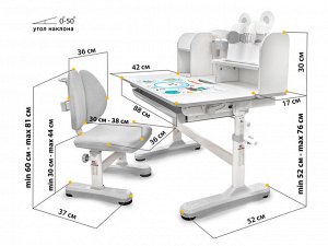 Комплект парта и стульчик Mealux EVO Panda XL серый