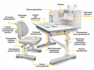 Комплект парта и стульчик Mealux EVO Panda XL серый