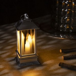 Светодиодная фигура «Серебристый фонарь со свечками» 5.5 x 13 x 5.5 см, пластик, батарейки AG13х3, свечение тёплое белое