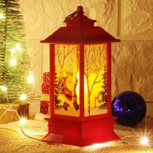 Рождественский фонарь, пластик, светодиодная свеча, 13х5,5 см, питание LR44, цвета в ассортименте