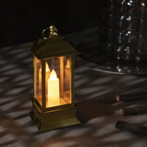 Светодиодная фигура «Золотистый фонарь со свечкой» 5.5 ? 13 ? 5.5 см, пластик, батарейки AG13х3, свечение тёплое белое