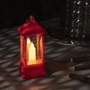 Светодиодная фигура «Красный фонарь со свечкой» 5.5 ? 13 ? 5.5 см, пластик, батарейки AG13х3, свечение тёплое белое