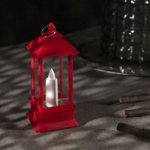 Светодиодная фигура «Красный фонарь со свечкой» 5.5 ? 13 ? 5.5 см, пластик, батарейки AG13х3, свечение тёплое белое
