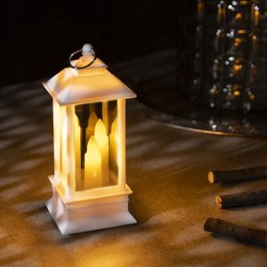 Светодиодная фигура «Белый фонарь со свечками» 5.5 ? 13 ? 5.5 см, пластик, батарейки AG13х3, свечение тёплое белое