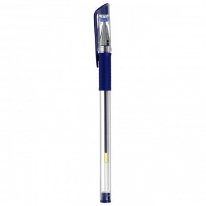Ручка гелевая, 0.5 мм, стержень синий, прозрачный корпус, с резиновым держателем