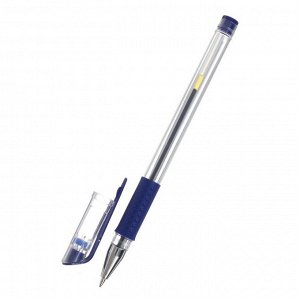 Ручка гелевая, 0.5 мм, стержень синий, прозрачный корпус, с резиновым держателем