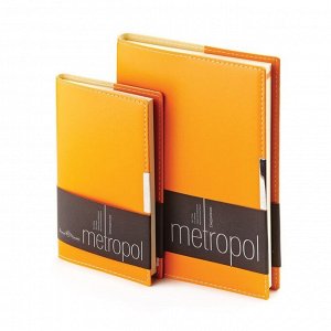 Еженедельник недатированный А6, 80 листов METROPOL, обложка искусственная кожа, сменный блок, оранжевый