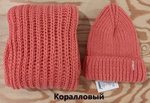 Женский комплект двойной (шапка+шарф) шерсть на флисе цвета в таблице для заказа