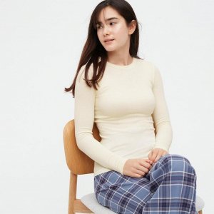 UNIQLO Heattech - бесшовный ребристый термо-лонгслив - белый