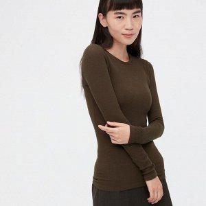 UNIQLO Heattech - бесшовный ребристый термо-лонгслив - темно-зеленый