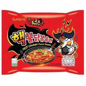 Лапша пшеничная Samyang ХОТ ЧИКЕН РАМЕН 2X SPICY, ОЧЕНЬ острая со вкусом курицы, м/у 140 гр. Ю.Корея (Buldak Hot Chicken Flavour Ramen 2X SPICY)