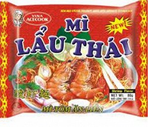 Лапша пшеничная ACECOOK MI LAU THAI, томям со вкусом креветки (кисло-остро-сладкая) 83г, ACECOOK Вьетнам