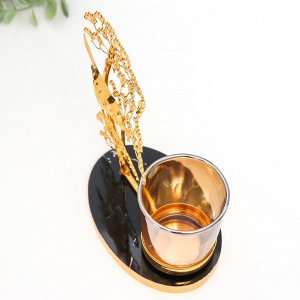 Подсвечник металл, стекло на 1 свечу "Птица на деревце" d-5 см, золото 8х15х17,5 см