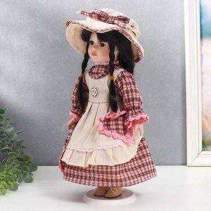 Кукла коллекционная керамика "Олеся в платье и шляпке в клетку" 30 см